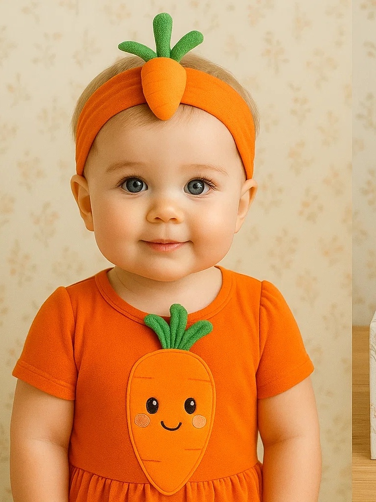Cute Carrot Baby Headband with Green Leaves