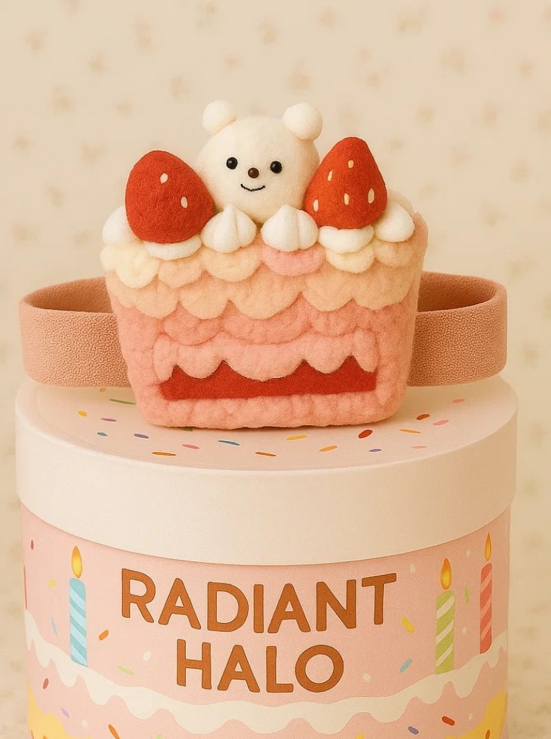 Diadema para bebé con pastel rosa de cumpleaños, fresas y velas