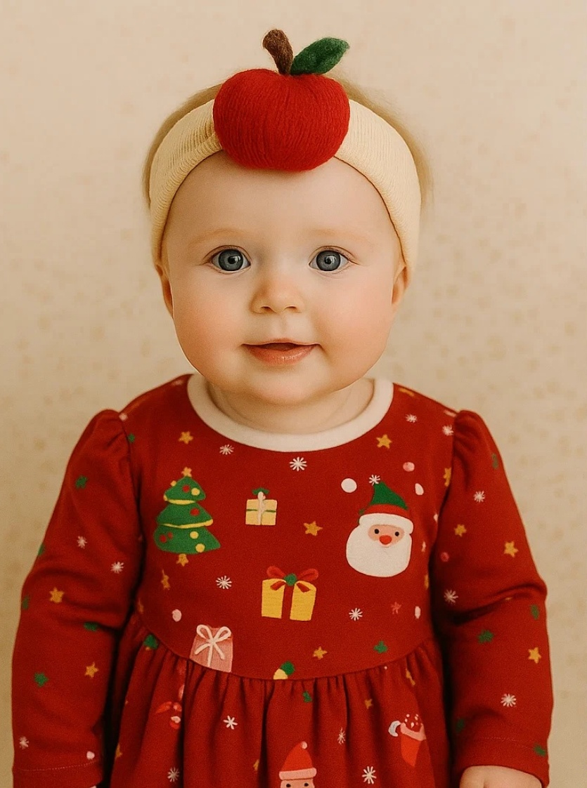 Bandeau bébé pomme cœur et Noël – Accessoire doux fête