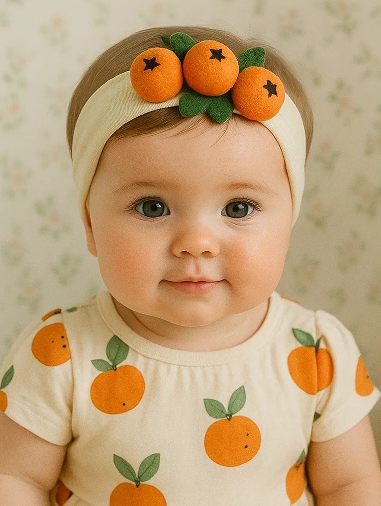 Haarband mit Orange-Fruchtmuster für Babys - Süßes Filzhaarbändchen