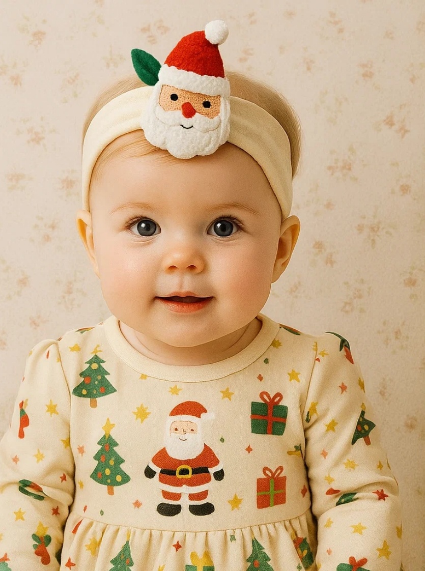 Adorable Baby Christmas Headband with Santa Plush Decoration