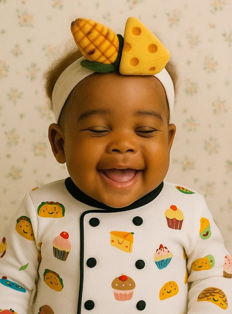 Bandeau pour bébé avec maïs grillé et fromage