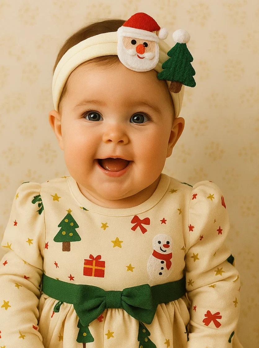 Diadema de Santa Plush para Bebé con Árbol de Navidad - Suave y Linda para Fotos Navideñas de Bebé