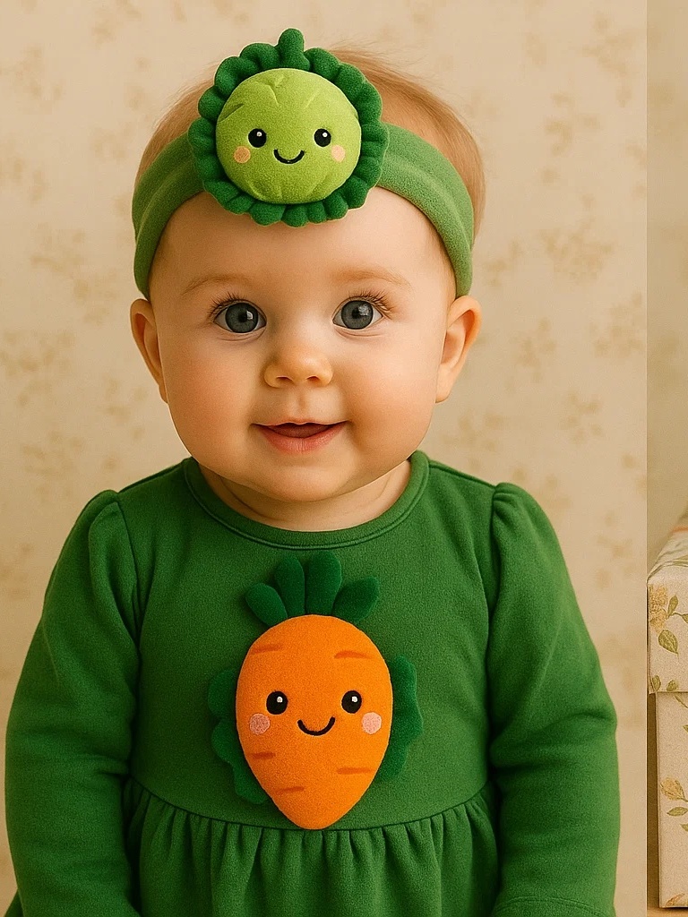 Delightful Carrot Baby Headband with Green Leaves