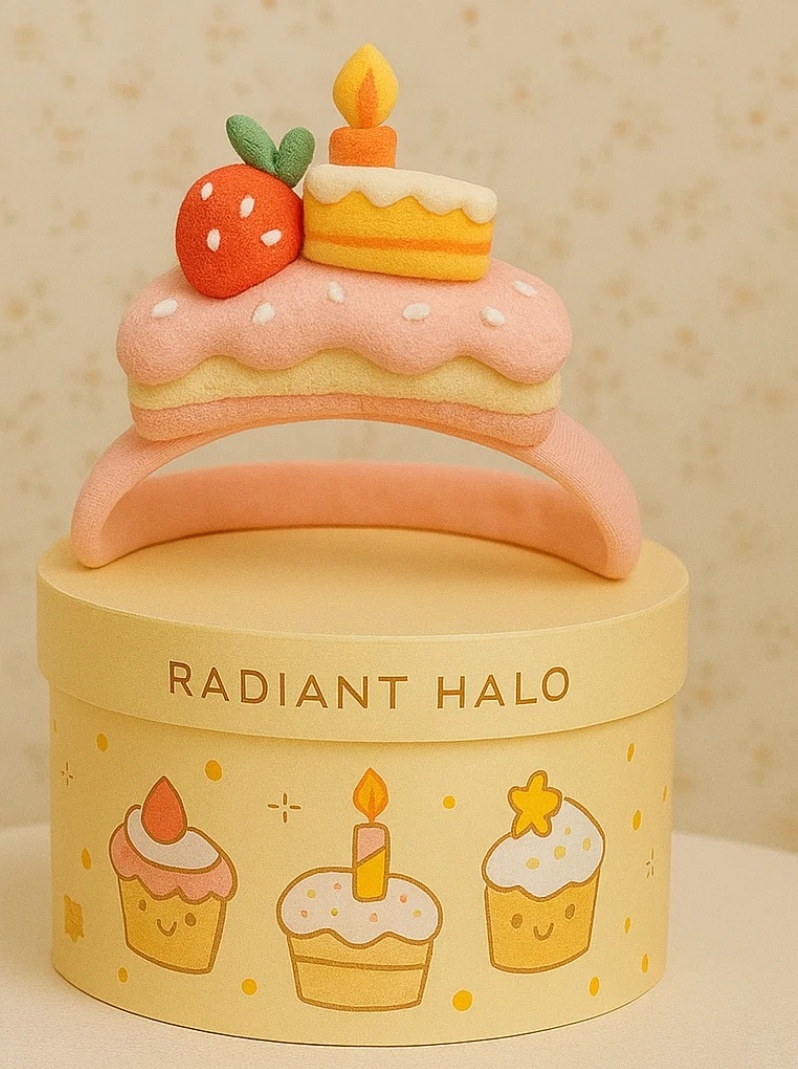 Bandeau bébé gâteau rose avec ours, bougies et garniture de fraise