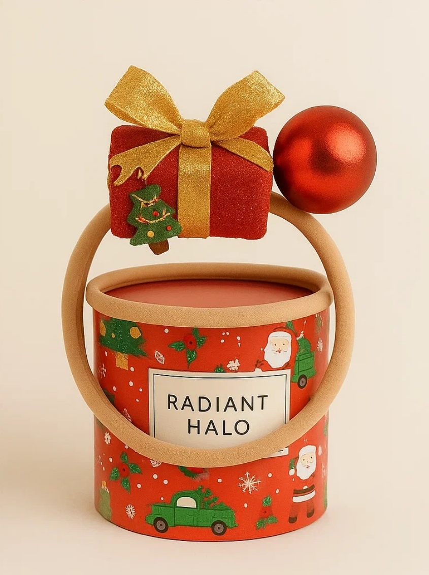 Gold Ribbon Gift Baby Headband with Christmas Ornament – Elegant Festive Look