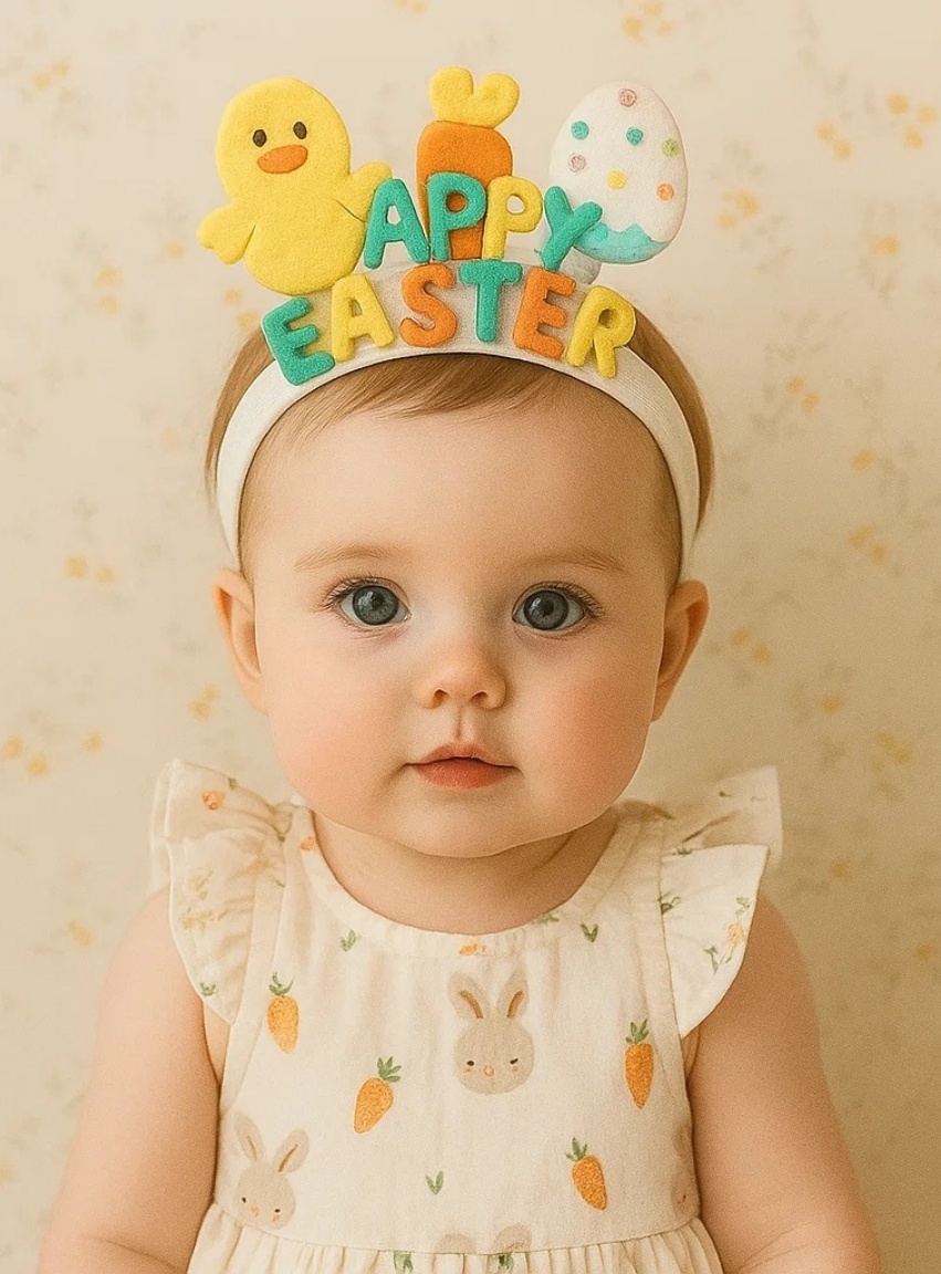 Easter Baby Headband with Chick, Carrot and Egg – Garden Joy Edition