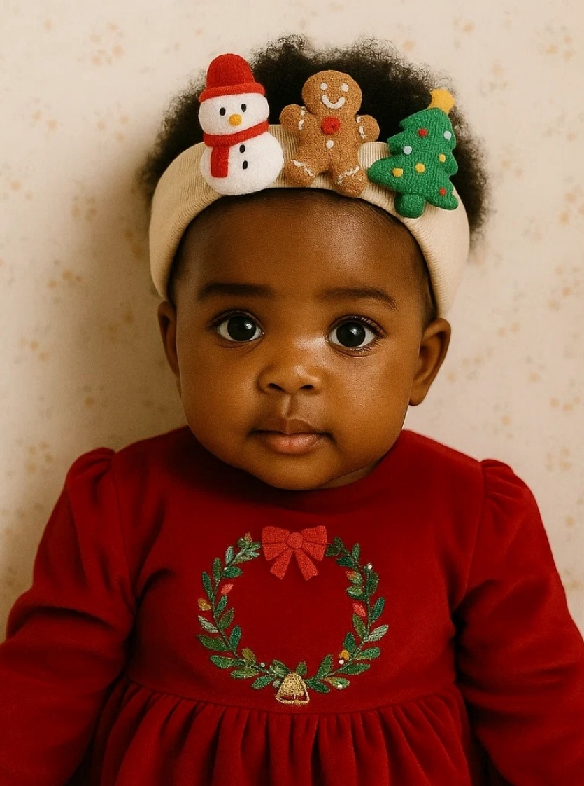 Faixa de Cabeça Santa Plush para Bebê com Maçã e Boneco de Neve - Acessório de Férias Fofo e Macio