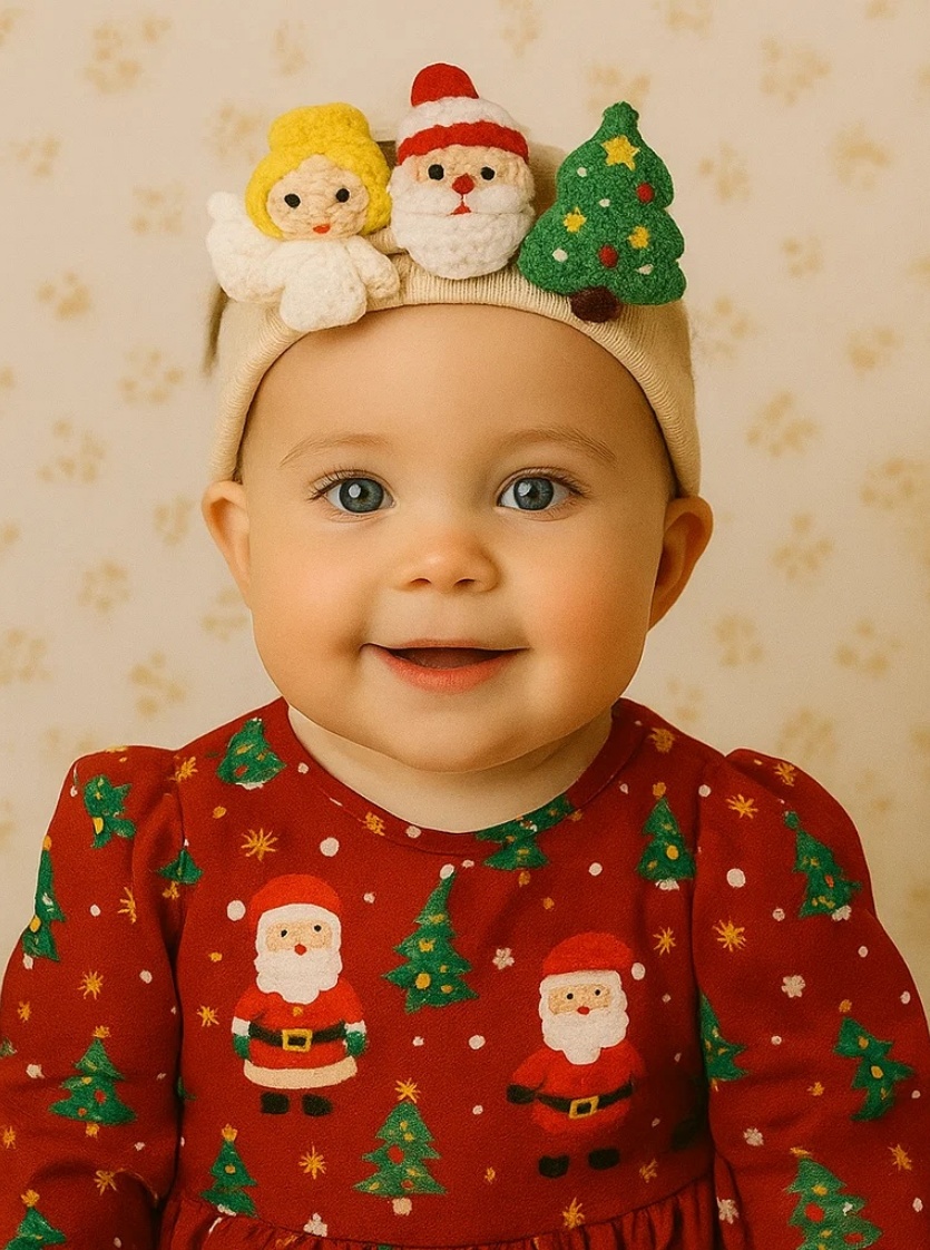 Santa Plush Dětská Čelenka s Jablkem a Sněhulákem - Měkký a Roztomilý Vánoční Doplňek