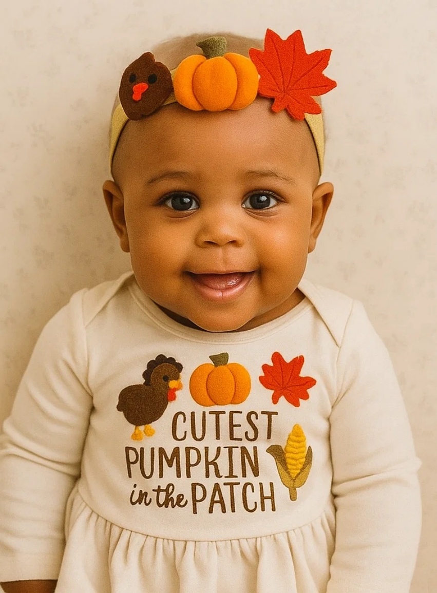 Baby Girl Thanksgiving Headband with Maple Leaf and Turkey – Cutest in the Patch