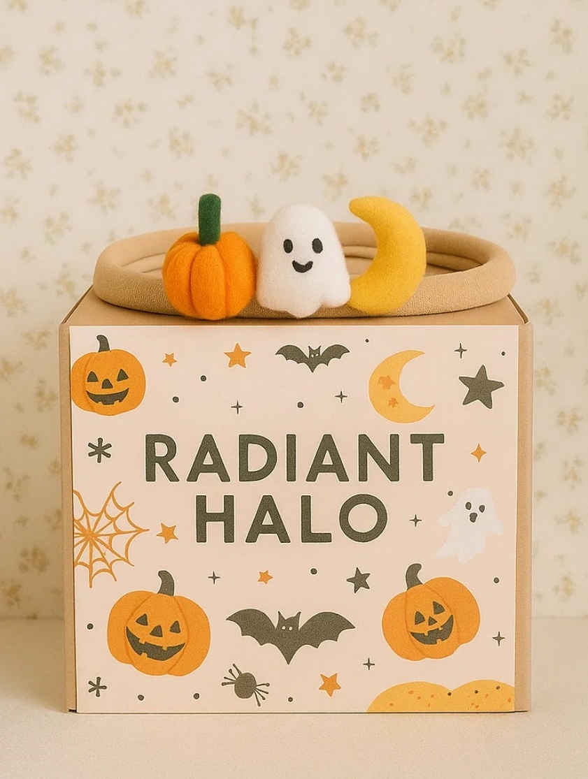 Sweet and Spooky: Baby Headband with Crochet Pumpkin, Ghost, and Crescent Moon