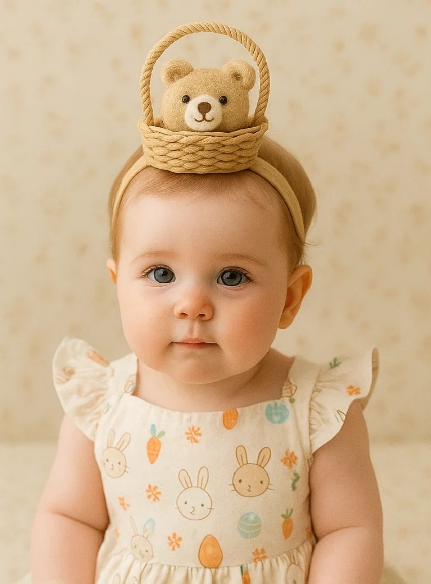 Bandeau de Pâques pour bébé - Lapin, poussin et œuf printanier