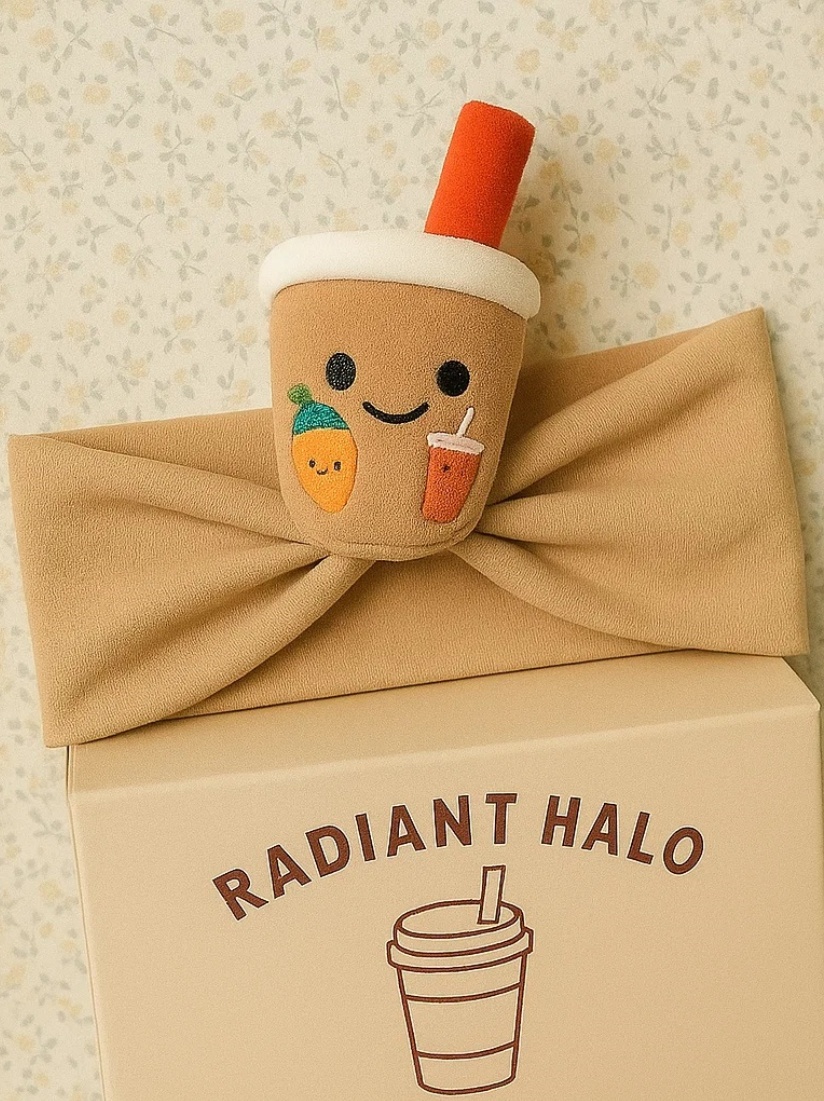 Bubble Tea Baby Headband with Colorful Straw and Fruits