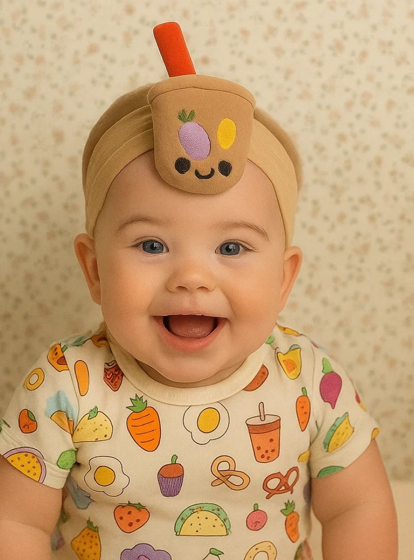 Bubble Tea Baby Headband with Colorful Straw
