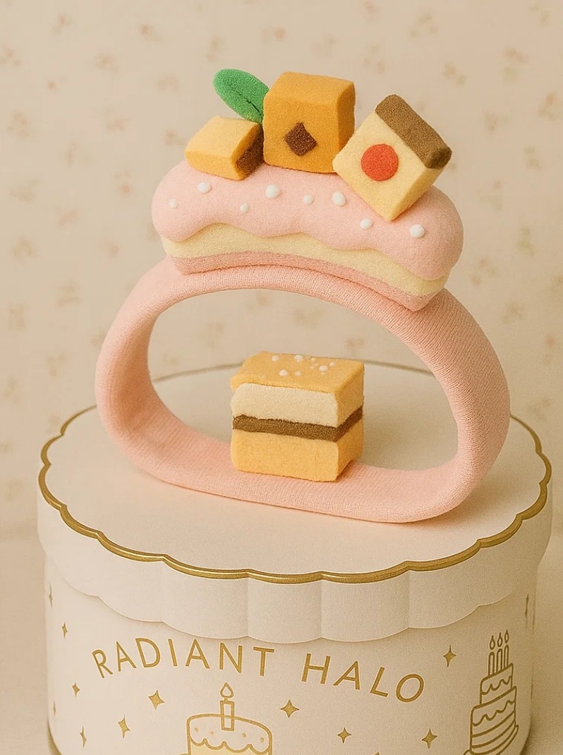 Față de cap pentru bebeluși cu design de tort dulce și fructe