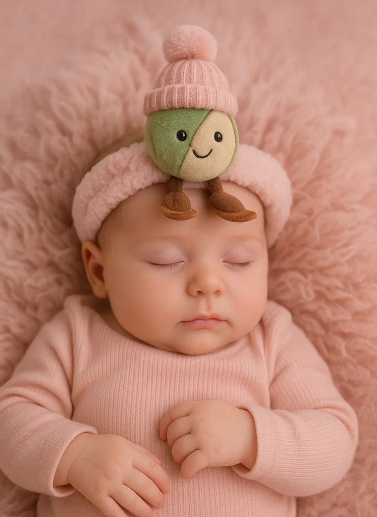 Cute Nut Plush Baby Headband with Pink Pom-Pom - Soft and Comfortable Nut-Themed Baby Toy Accessory