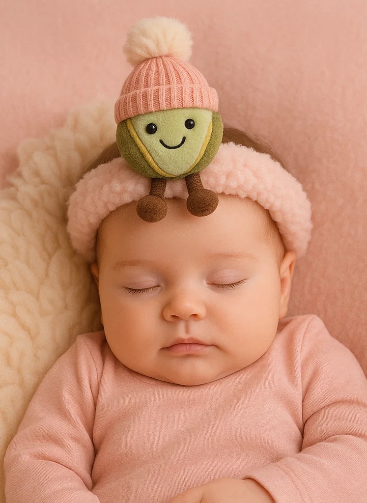 Süßes Baby-Avocado-Ski-Plüsch-Stirnband mit Pompon für Winterspaß