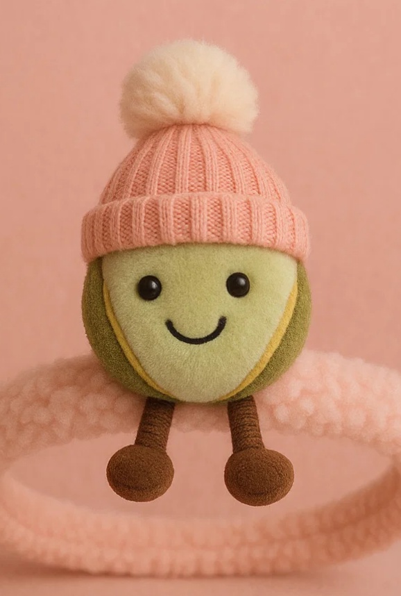 Green Nut Plush Baby Headband with Soft Pink Hat - Adorable and Snuggly Baby Accessory