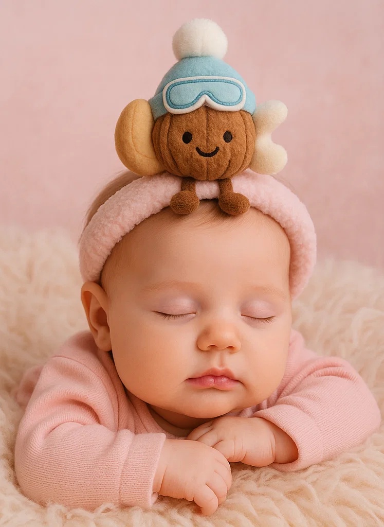 Adorável faixa de esqui de nozes para bebês com pompom para diversão no inverno