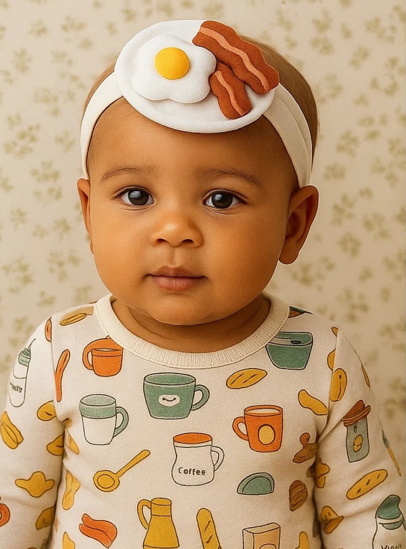 Breakfast Inspired Baby Headband – Egg and Bacon