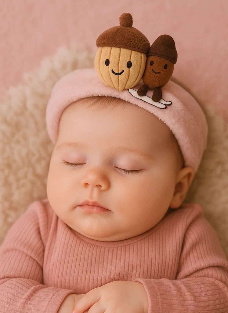 Bandă de cap adorabilă pentru bebeluși cu tematică de ghindă pentru vibrații de iarnă
