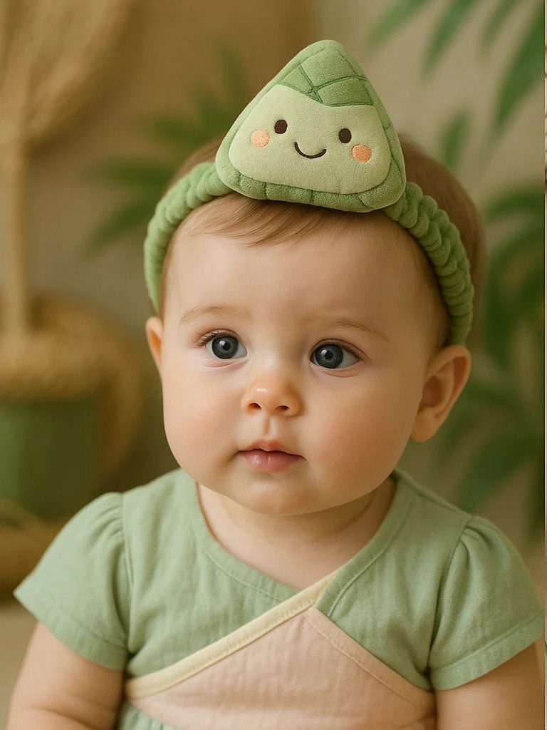 Newborn Cute Zongzi Headband – Handmade Plush Baby Hair Accessory Gift