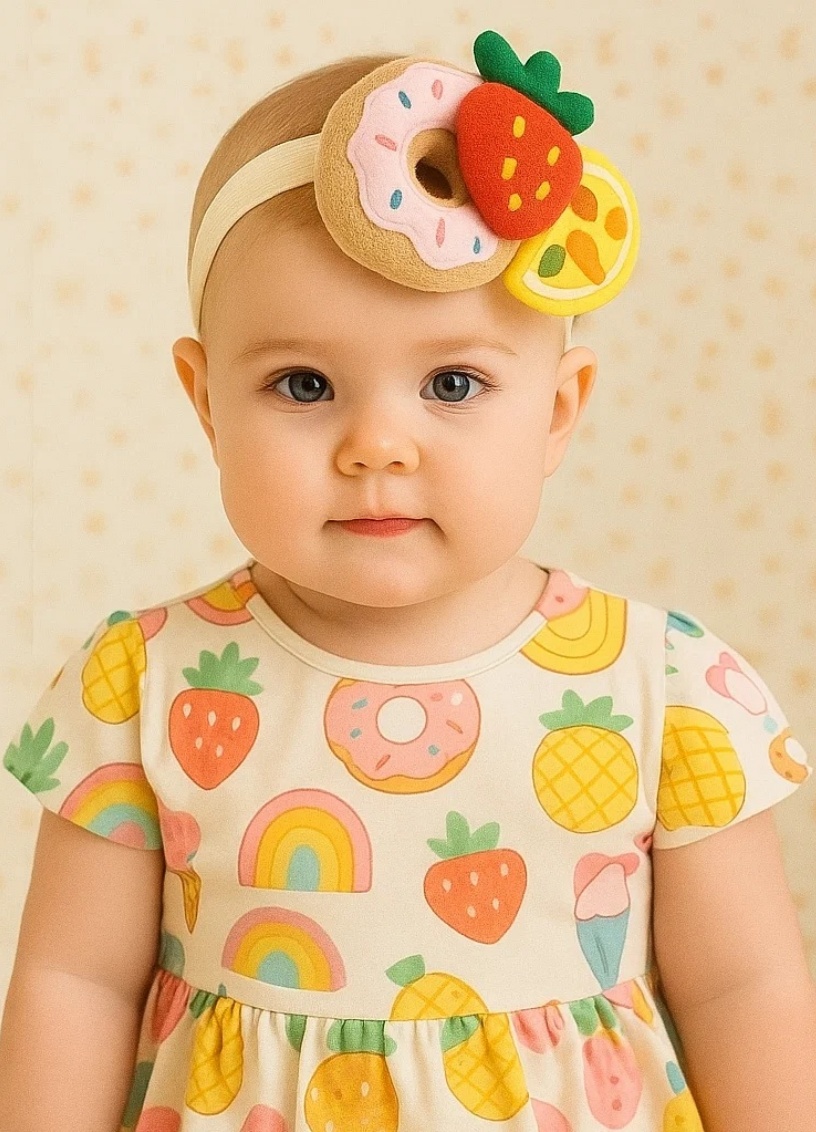 Pink Donut Strawberry Citrus Baby Plush Headband