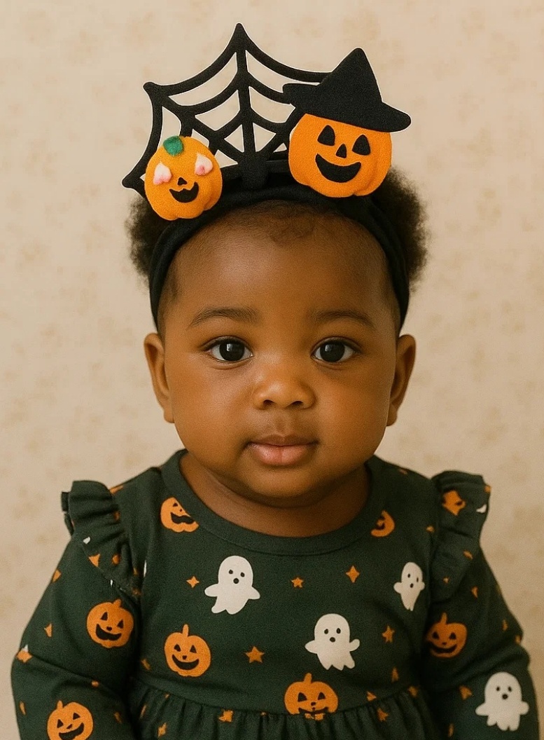 Spooky Halloween Baby Headband with Pumpkins and Witch Hat - Fun for the Season