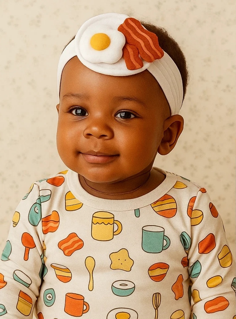 Baby Headband – Fried Egg and Bacon