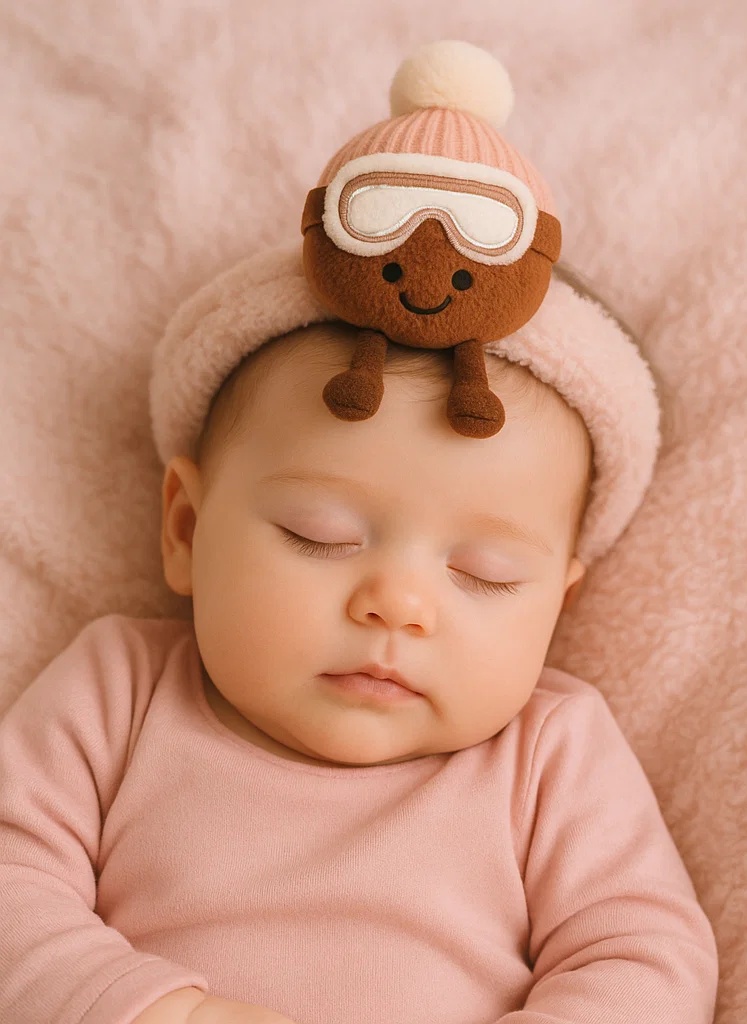 Cute Baby Brown Ski Plush Headband with Pink Pom Pom
