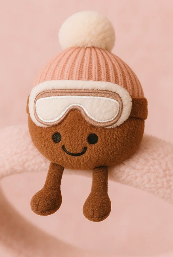 Cute Baby Brown Ski Plush Headband with Pink Pom Pom