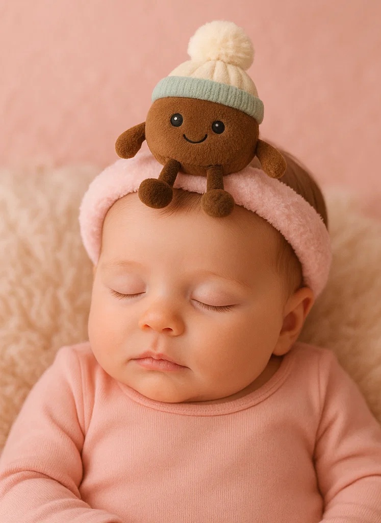 Charming Baby Brown Ski Plush Headband with Winter Hat