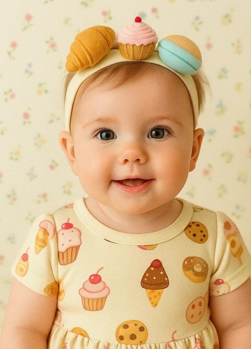 Diadema para bebé con helado y frutas
