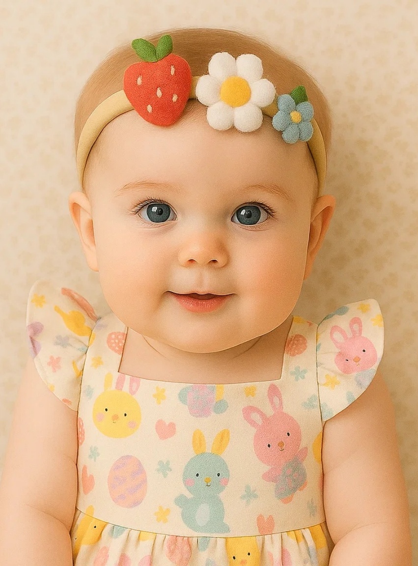 Bandeau Bébé Fraise et Fleurs Printanières | Radiant Halo