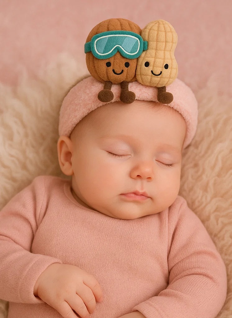 Bandeau bébé peluche en forme de noix – Duo d’hiver mignon avec lunettes de ski