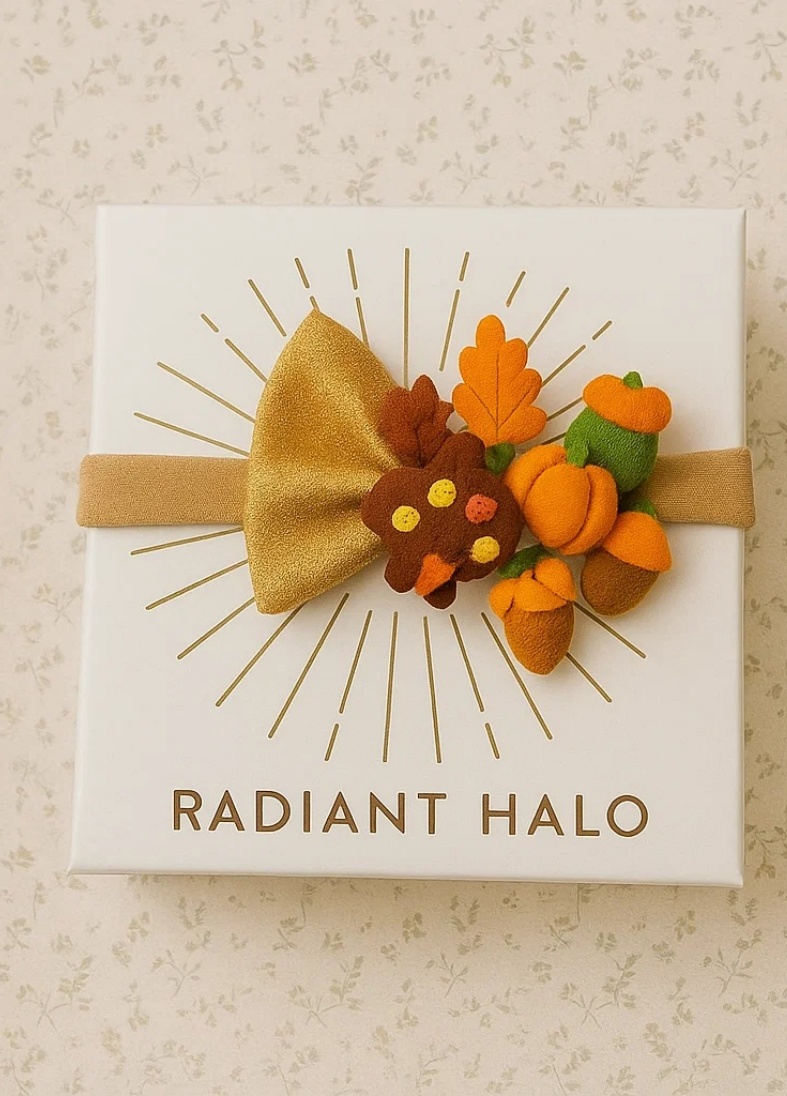 Bandeau Bébé Automnal avec Dinde, Glands et Citrouilles – Élégance de Thanksgiving