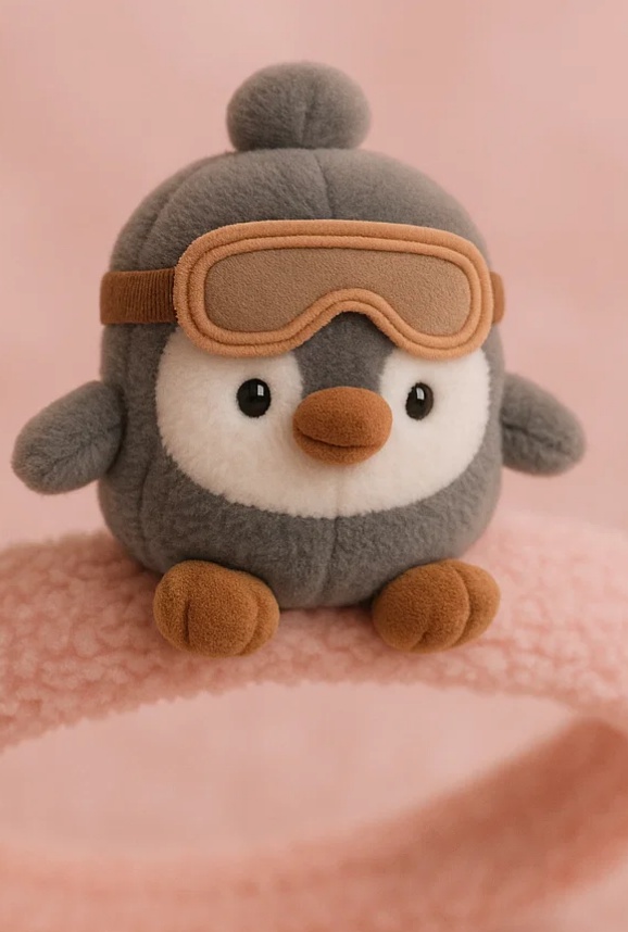 Bentiță de iarnă cu pinguin de pluș și ochelari pentru bebeluși