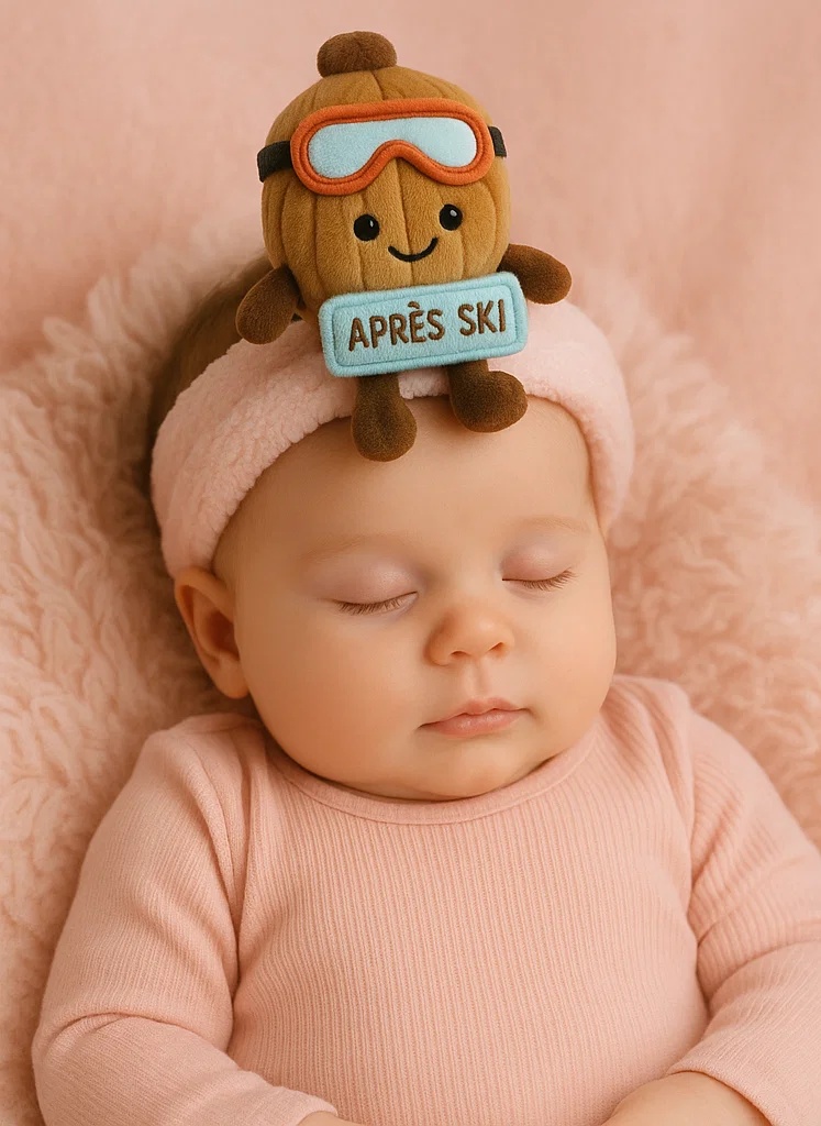 Faixa de cabelo de pelúcia para bebê em forma de noz – Design com gorro e estilo de inverno