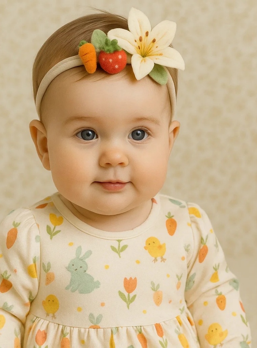 Easter Bunny & Carrot Baby Headband – Spring Floral Plush Toy Hairband