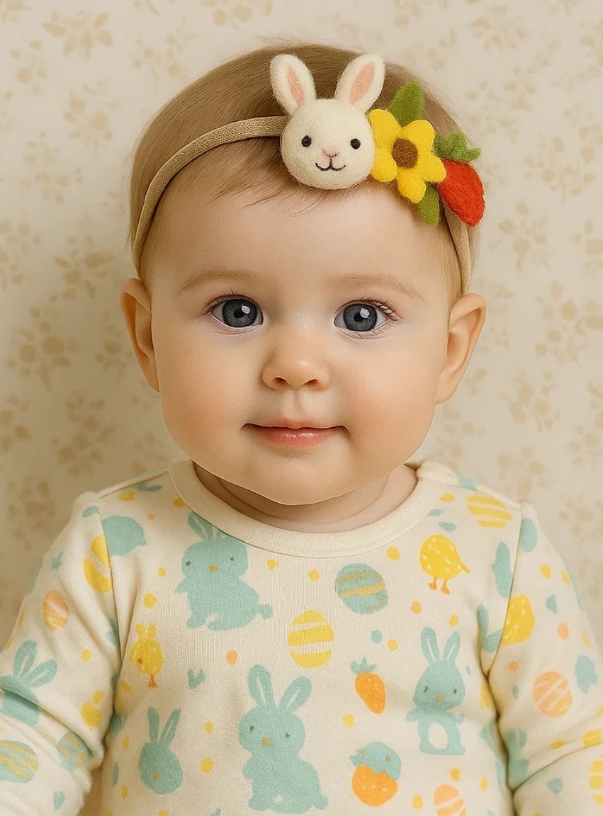 Sunny Bunny Baby Headband – Carrot, Daisy & Strawberry Plush Easter Band