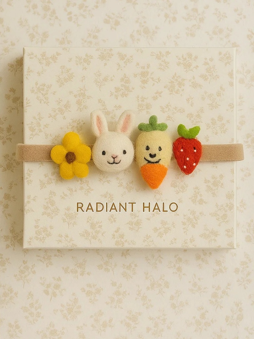 Sunny Bunny Baby Headband – Carrot, Daisy & Strawberry Plush Easter Band
