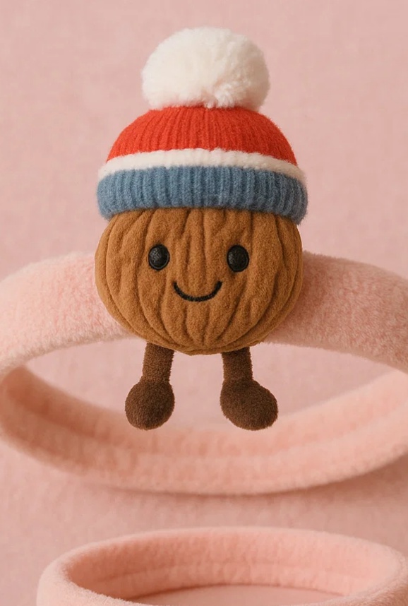 Joli serre-tête en peluche ski pour bébé avec bonnet à pompon rouge