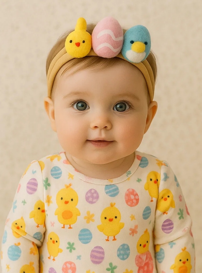Pastel Chick Easter Baby Headband – Spring Egg Plush Hairband
