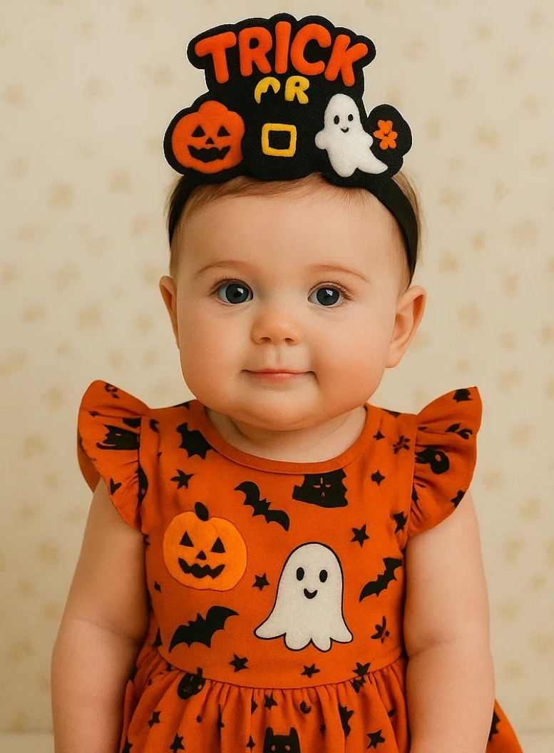 Travessuras ou Gostosuras: Tiara para Bebê com Fantasma, Abóbora e Esqueleto de Crochê