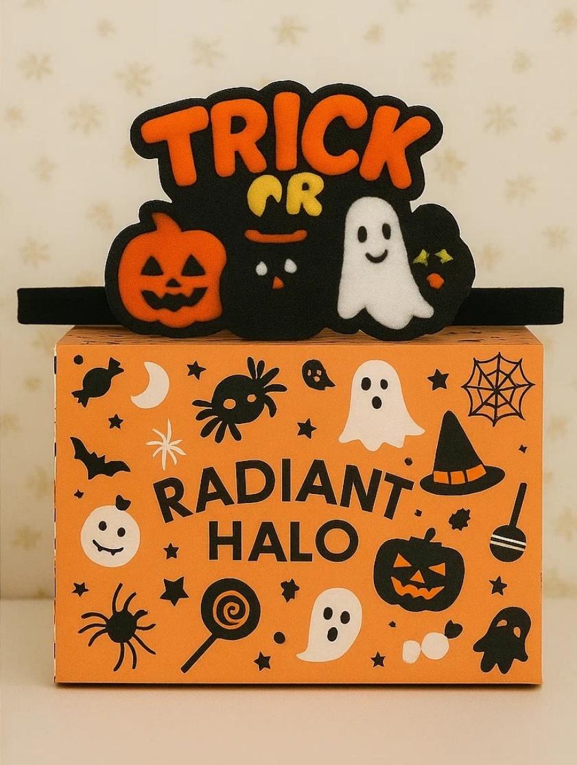 Travessuras ou Gostosuras: Tiara para Bebê com Fantasma, Abóbora e Esqueleto de Crochê