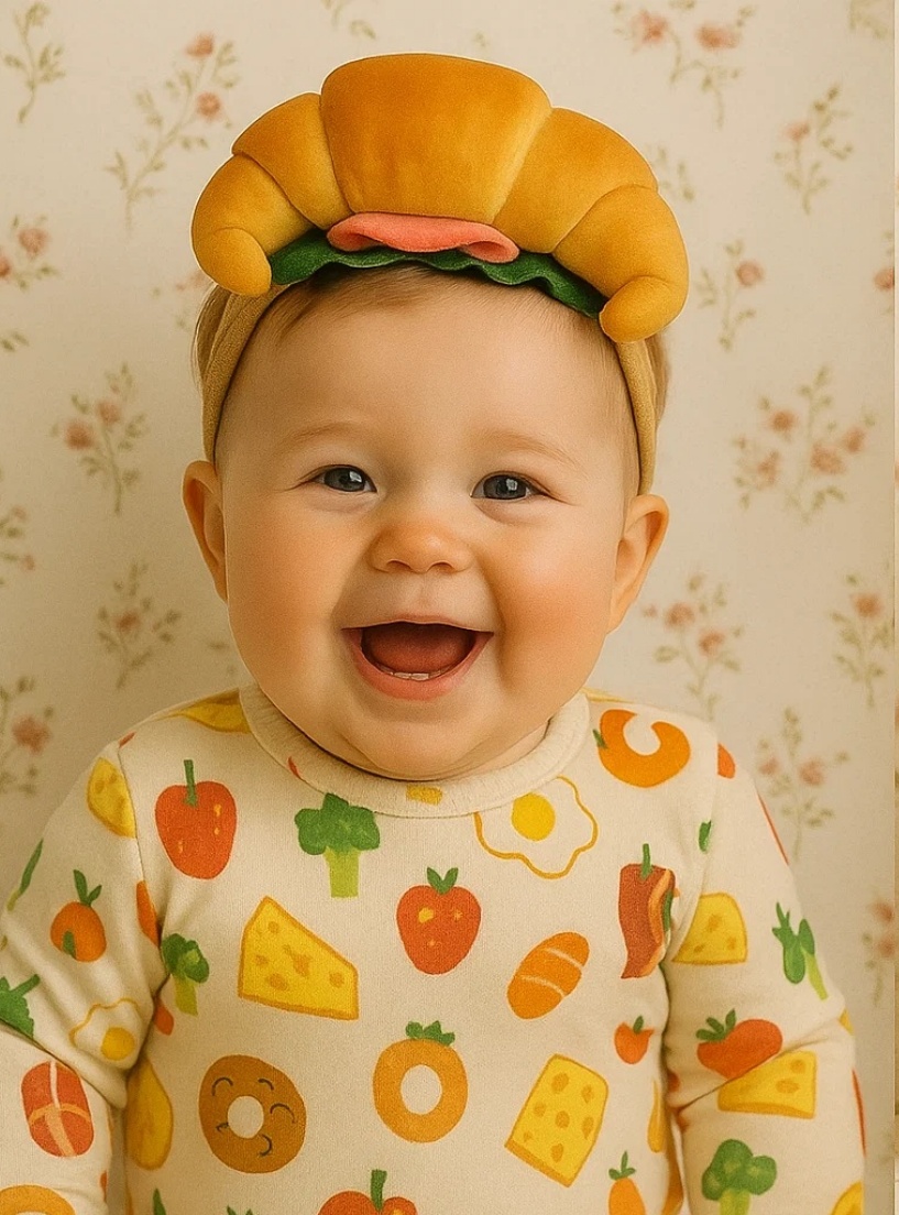 Bandeau Croissant et Bacon pour Bébé: Un Accessoire Matinal Adorable