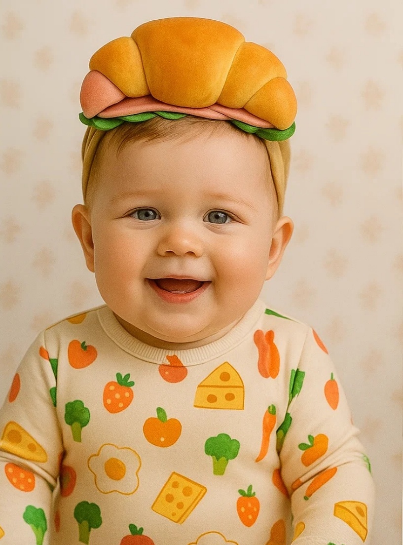 Diadema de Croissant con Bacon: Un Look de Desayuno Divertido para Bebés