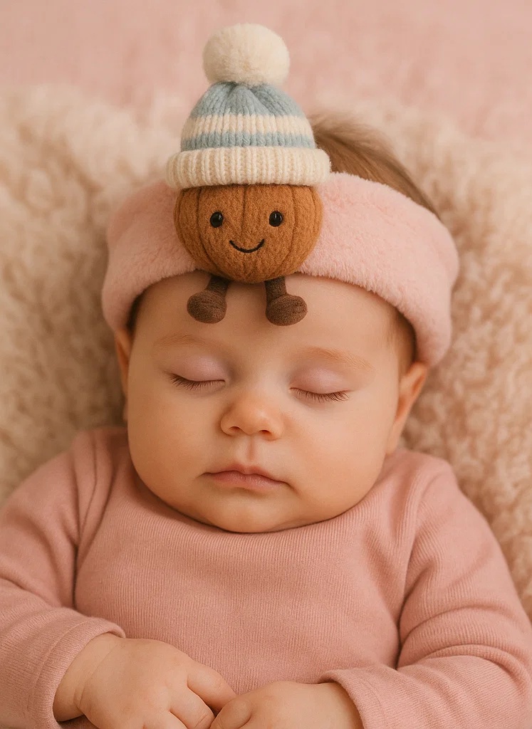 Cozy Baby Headband with Plush Toy – Winter Hat Bean Character
