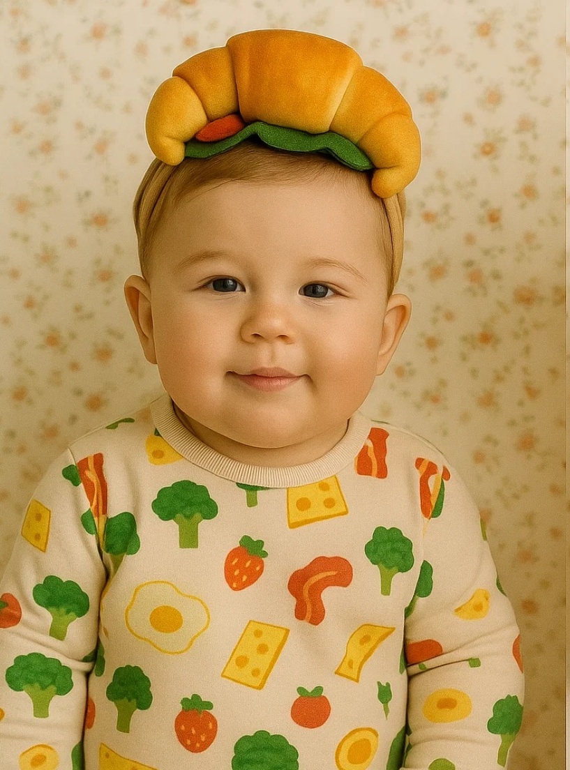 Croissant und Speck Baby Stirnband: Ein Frühstücks-Inspirierter Look