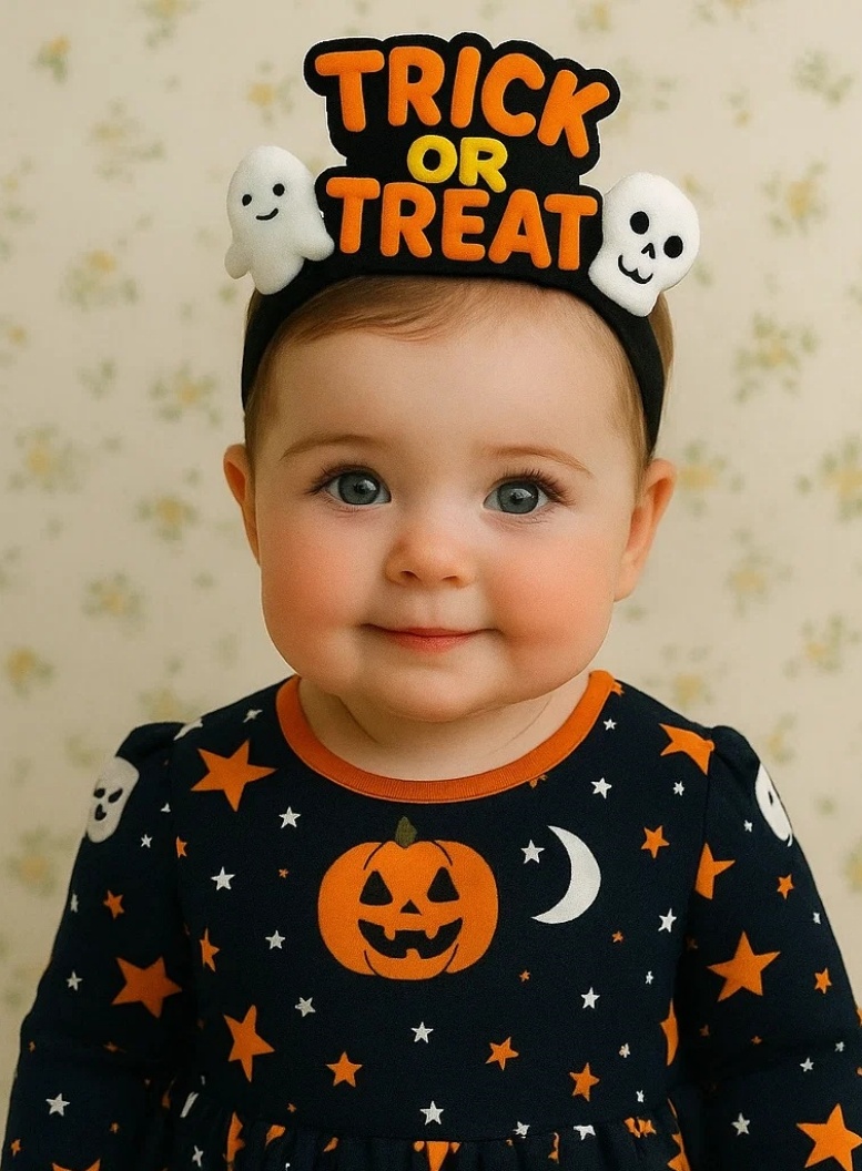 Trick or Treat: Bandă pentru Bebeluși cu Fantomă, Dovleac și Schelet Croșetat